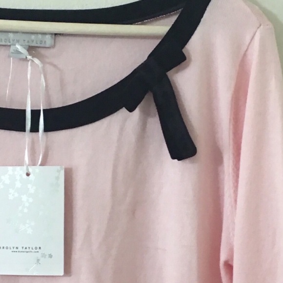 Carolyn Taylor Pink Velvet Bow & Trim Sweater - Picture 3 of 8